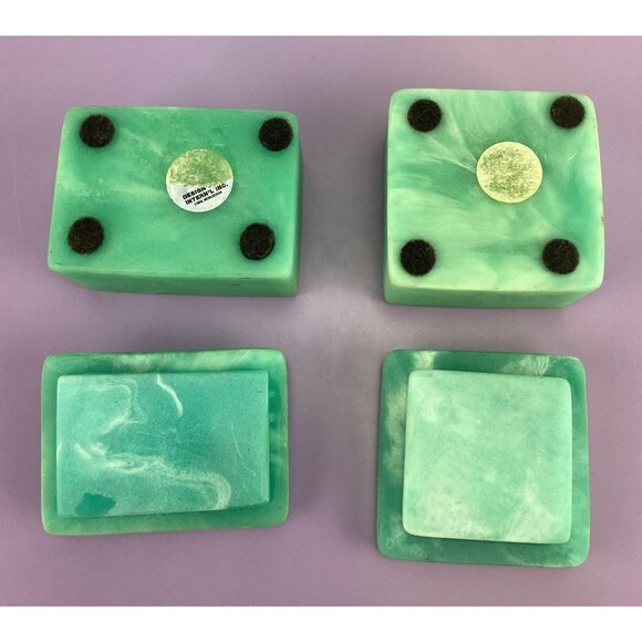 Vintage 80s Incolay trinket boxes, set of two, carved coastal design - Picture 9 of 10